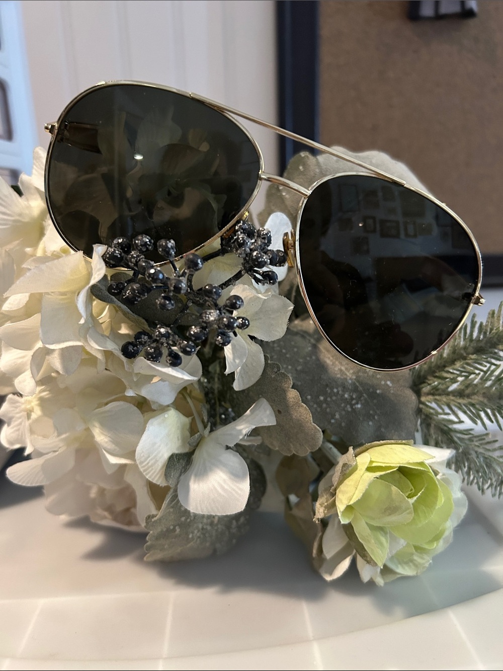 Gold Frame Aviator Sunglasses with Dark Lenses
